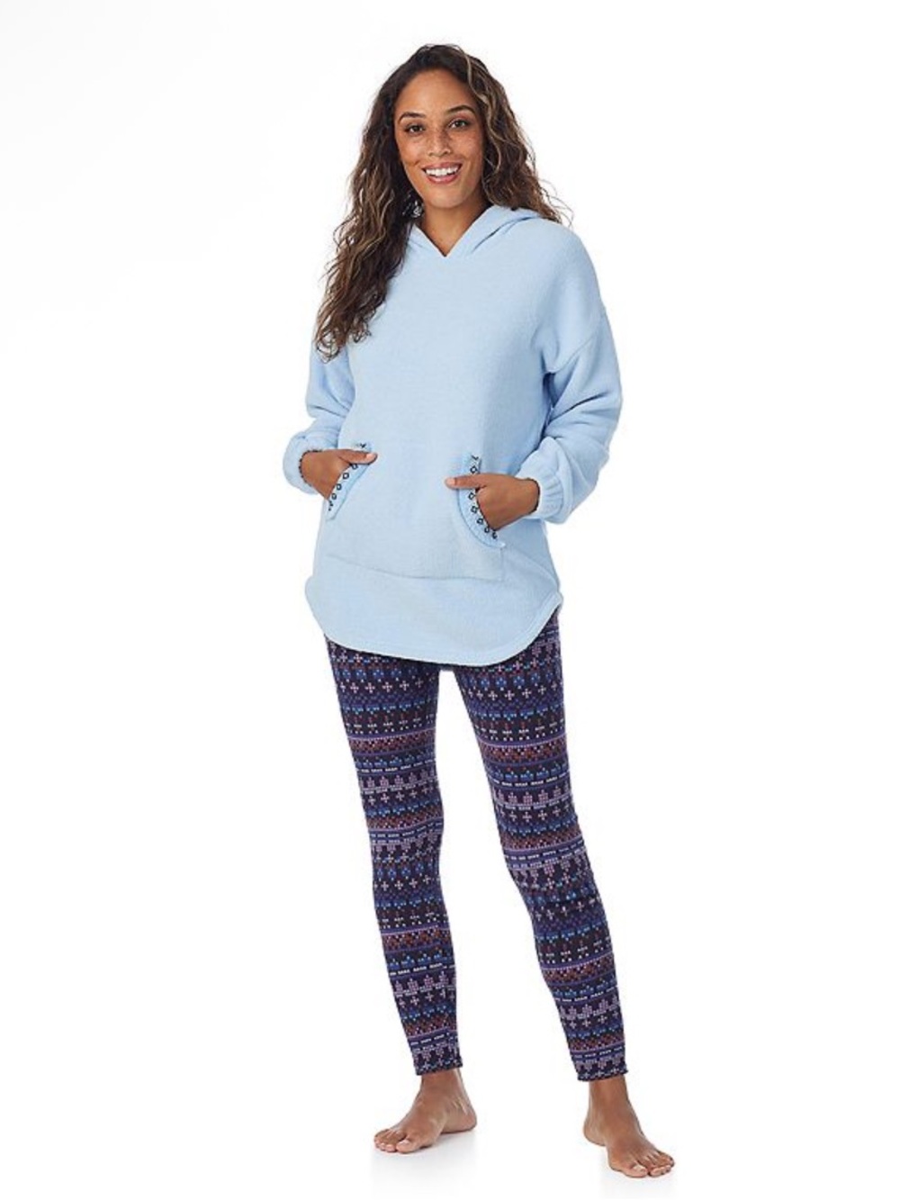 Cuddl Duds Blue Fleece Hooded Pajama Tunic & Pajama Leggings Set Size XL
